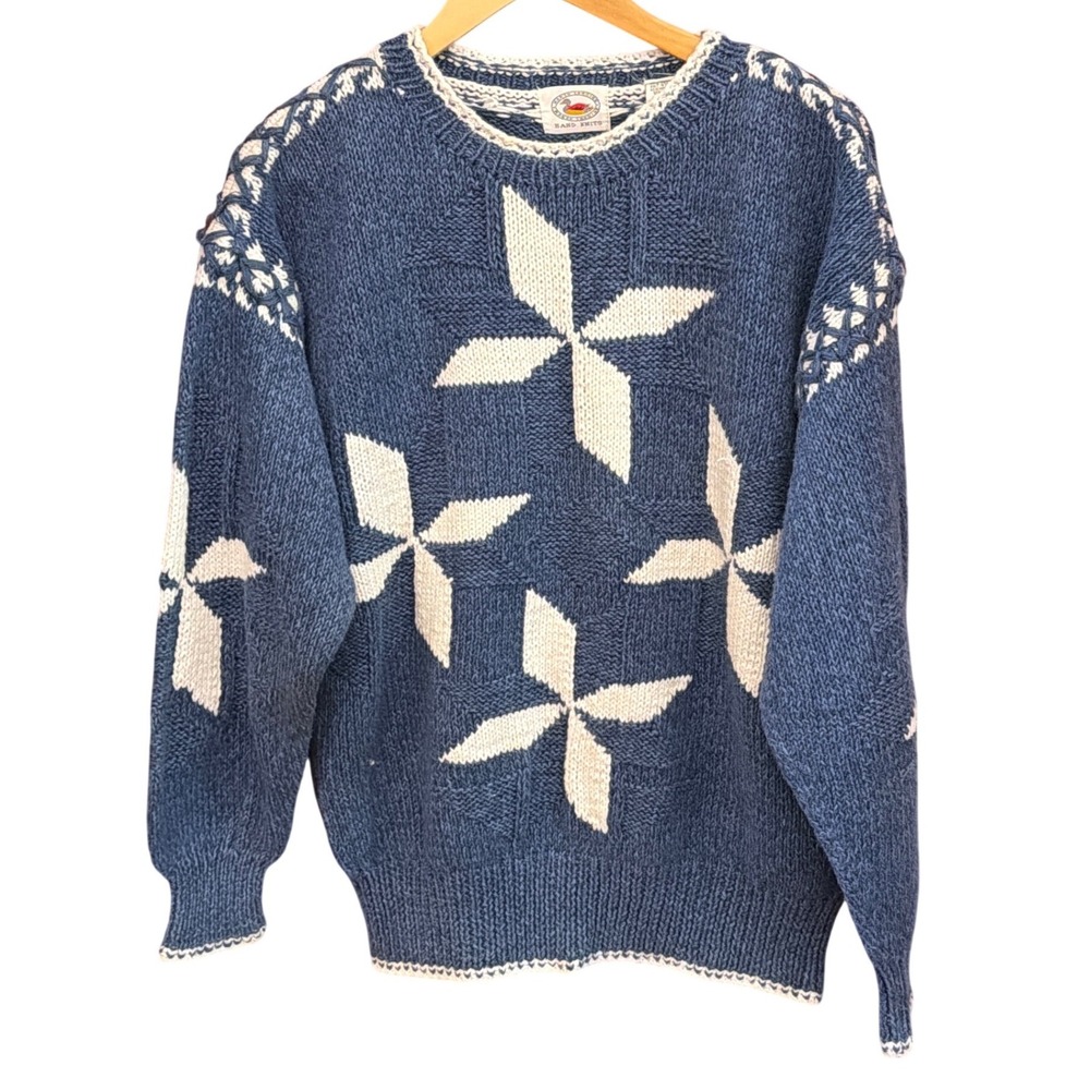 Vintage Marsh Landing Hand Knit Sweater Cottagecore Folk Art Coastal Grandma